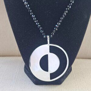 Argento Vivo Women Necklace Black Beads Silver Tone Round Pendant Fashion Jewelr